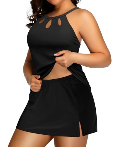 Plus Size Tankini with Skirt - Two Piece Swimsuit Tummy Control Bathing Suit High Neck Swimwear 20252