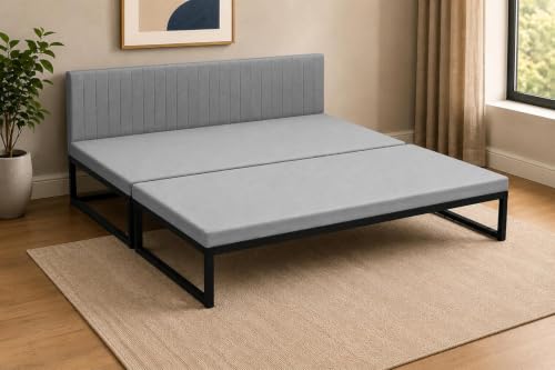 Image of Metal Sofa Cum Bed for Living Room | Modern Metal Frame 3 Seater Sofa Bed for Home, Office & Lounge-Grey