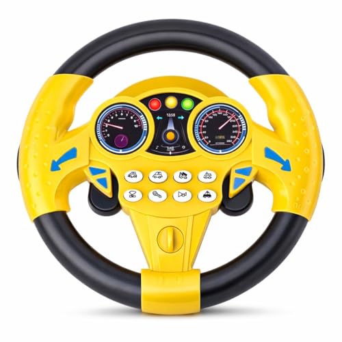 Image of Kids Steering Wheel Toy with Dashboard Design, Rotating Steering Wheel with Light Indicators and Sound Buttons, Plastic Driving Simulation Toy for Car Seat and Indoor Play