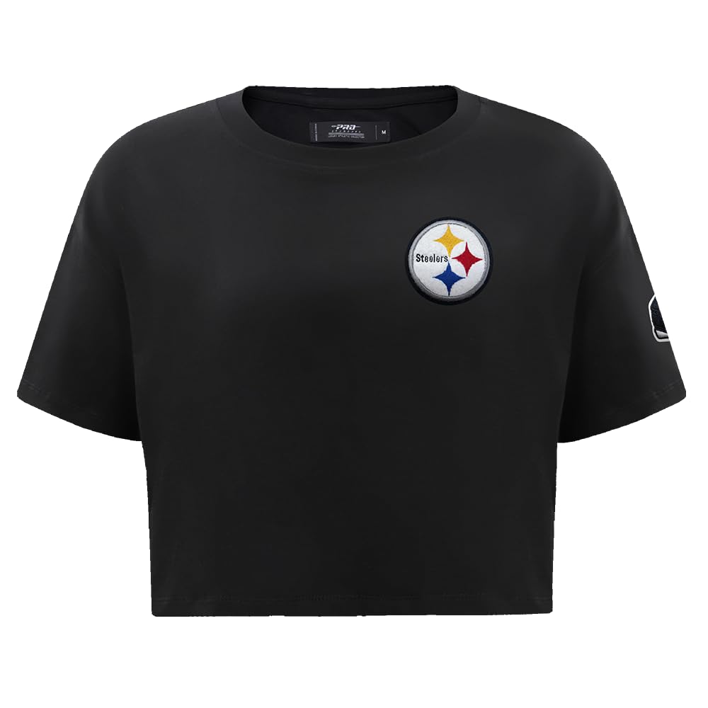 Pro Standard Womens NFL Pittsburgh Steelers Classic Chenille Short Sleeve Boxy Tee Black Xs