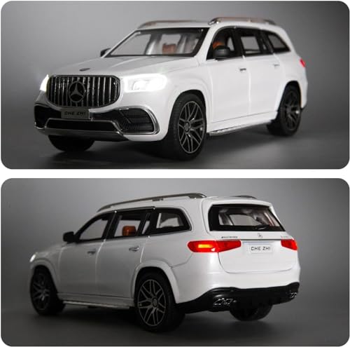 Image of 1:24 Scale Model Diecast Car Benz GLS63 AMG Alloy Collectible Pull Back Toy Vehicle with Light & Sound Openable Doors Gift for Boys Adults Car Enthusiast (White)