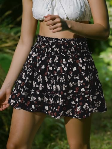 NIMIN Flowy Skorts for Woman Summer Casual Vacation Black Mini Skort Skirts 2026 Fashion Floral Tiered High Waisted Shorts Skirt L — view 6