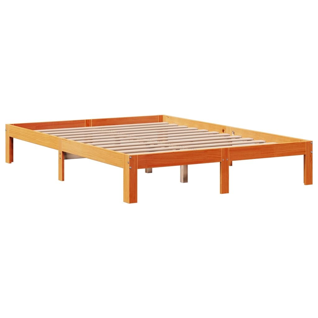lite drewno sosnowe z regałem wezgłowie 140x190 brąz | Łóżko sosnowe z regałem 140x190cm, woskowy brąz, bez materaca, drewniana rama z stelażem, zagłówek z półkami
