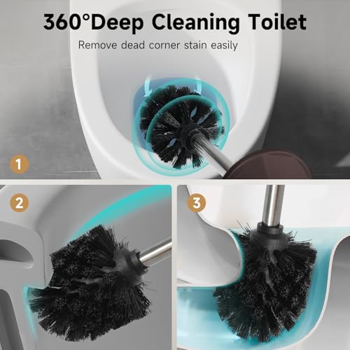 Image of Bronze Toilet Brush and Holder,Extra Long Handled Toilet Brush for Bathroom,Stainless Steel Heavy Duty Toilet Bowl Brush,Deep Cleaning Modern Toilet Cleaner Brush -Space Saving, Covered Brush, Durable