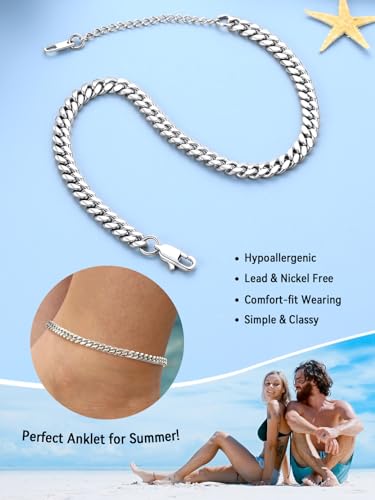 Image of FaithHeart Waterproof Ankle Bracelets for Women, 1 /2 /3Pcs Non Tarnish Stainless Steel Layered Anklet Set Paperclip Figaro Cuban Link Chain Dainty Summer Beach Jewelry Gift Adjustable Size