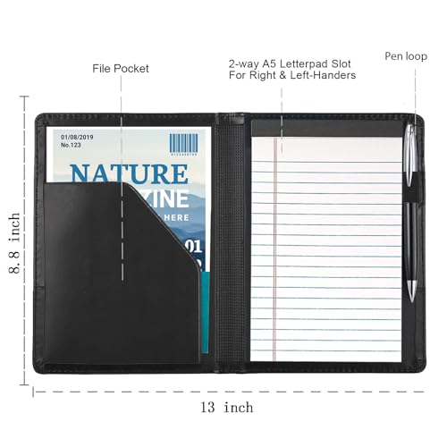 Image of Gorbado Padfolio /Portfolio Binder, Mini Padfolio Portfolio Binder 5 x 8 Legal Writing Pad, A5 Document Organizer Folder for Men Women, Black.