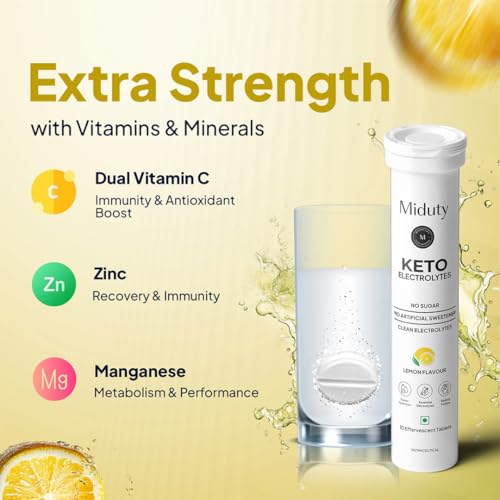 Image of Miduty Electrolyte Tablets - Sugar-Free- No Maltodextrin & Artificial Colors - Natural Lemon Flavor - Stevia - Instant Hydration & Energy - 10 Effervescent Tablets