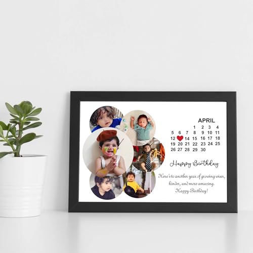 Image of ASHVAH Happy Birthday Customized Month Calendar Collage Photo Frame with Quote Gift for Friends, Kids - 124