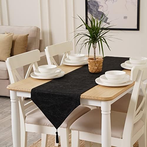 TOSHE Table Runner 14x72 inch Decorative Kitchen Runner Wedding Indoor and Outdoor Table Runner Modern Table Runner (Black, 14 x 72)