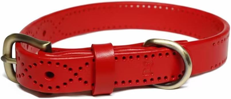 Premium Genuine Leather Dog Collar, Adjustable Heavy Duty with Quick Release Metal Buckle, Soft & Stylish for Small, Medium, Large Dogs (red)