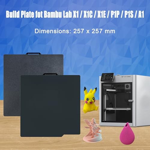 Image of Double Sided Black Smooth PEI +Black Textured PEI Build Plate, 257x257mm PEI Build Plate for Bambu Lab P1P /P1S /X1 /X1C /A1 3D Printer, 3D Printer Spring Steel Removable Platform