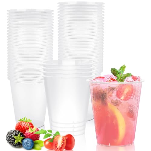 Powmag 50 Vasos Plastico duro Reutilizable, 360ml Vasos de Plastico, Vasos de Plástico Duro Transparente para Bebidas, Cócteles, Dorados para Fiestas, Cumpleaños, Bodas