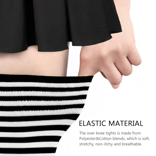 Image of AQOKKA Extra Long Thigh High Socks for Women Striped Over Knee Thigh Socks Long Boot Thigh High Stockings Leg Warmers