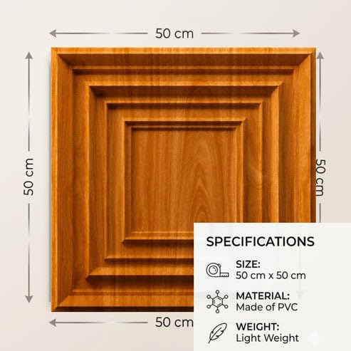 Image of Kayra Decor 3D PVC Wall Panels for Bedroom & Living Room | Accent Design | Teak Wood Color | 19.7 x 19.7 Inch | Pack of 12 | 32.28 Sq Ft