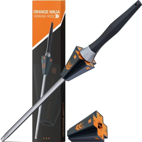 Orange Ninja Knife Honing Rod 10-inch with Adjustable Angle Guides 17° & 20°- Premium Quality Sharpening Steel Sharpener to keep Kitchen Knives Sharp