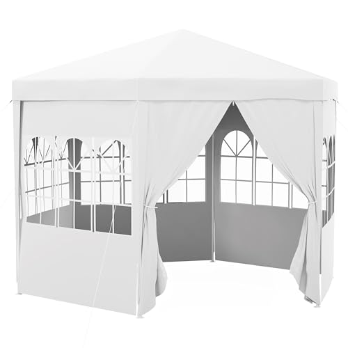 Outsunny 4m Hexagonal Gazebo Canopy Party Tent with 6 Removable Side Walls for Outdoor Event with Windows and Doors, White