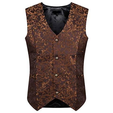 Darkrock Men's Brocade Vest Waistcoat Gothic Steampunk Victorian/Western-Reenactment (Medium, Gold Brocade) Cover