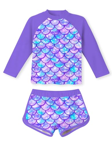 Image of Vogseek Girls Rash Guard Two Pieces Swimsuit Long Sleeve Bathing Suit for 3-10 Years