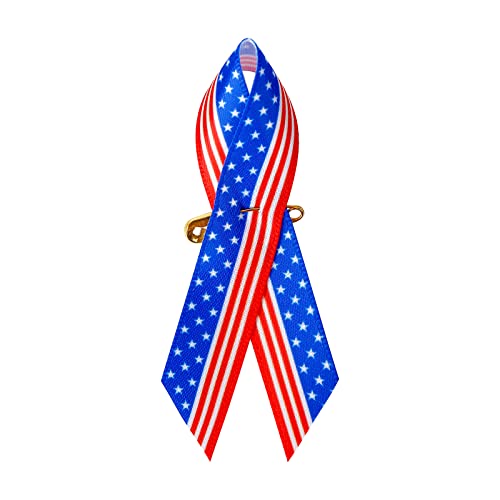 100 Pieces American Flag Satin Awareness Ribbons with Safety Pins for National Police Memorial Day Veteran's Day Memorial Day 1.4 x 3 inch