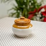 Desi Favors Old Fashioned Round Pickle Jar | Round Ceramic Pickle Jar, Achaar Barni for Dining Table, Masala Container, Indian Housewarming Gifts, Return Gift for Pooja - Medium