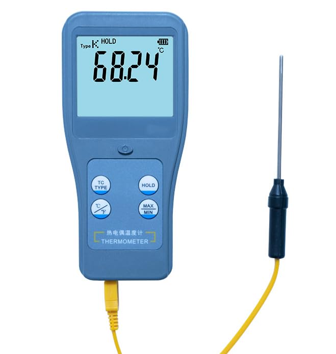 Single Channel Type K Thermocouple Thermometers Handheld Thermocouple Thermometer with Resolution 0.01 K-Type Range -200~1372°C(-328~2501.6°F) Temperature Unit °C/°F Maximum, Minimum Function