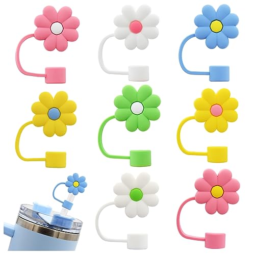 Image of Straw Cover Cap for Stanley Cup,Silicone Straw Topper,10mm 0.4in Dust-Proof Reusable Straw Tips Lids,Straw Tip Covers for Stanley Cups Accessories (8pcs flower)
