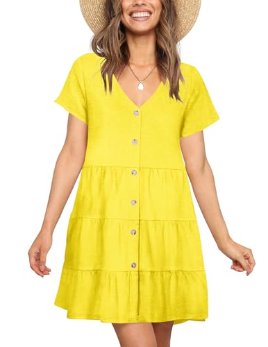 Image of Nova In Sky Women's Summer Dresses 2026 Short Sleeve V-Neck Casual Loose Swing Button Down Casual T Shirt Dresses