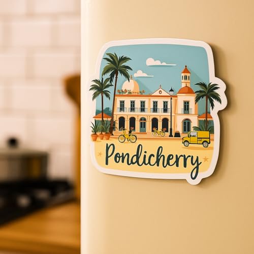 Image of Naxon Pondicherry Theme Souvenir Wooden Fridge Magnet for Refrigerator - Printed Fridge Magnet for Kitchen & Home Decor | Perfect Souvenir Gift | Size 3x3 in | Pack of 1