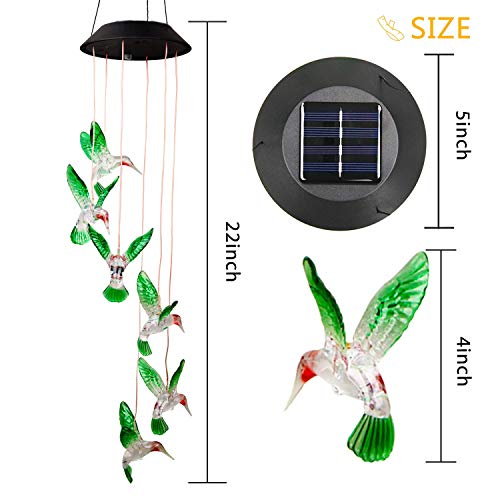 WERTIOO Solar Hummingbird Wind Chime Color Changing Solar LED String Lights Outdoor Mobile Hanging Patio Light
