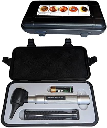 【Lifetime Warranty】4th Generation Doctor Mom LED Pocket Pro Otoscope with both Adult and Pediatric Disposable Specula Tips, Battery, and Protective Hard Plastic Case