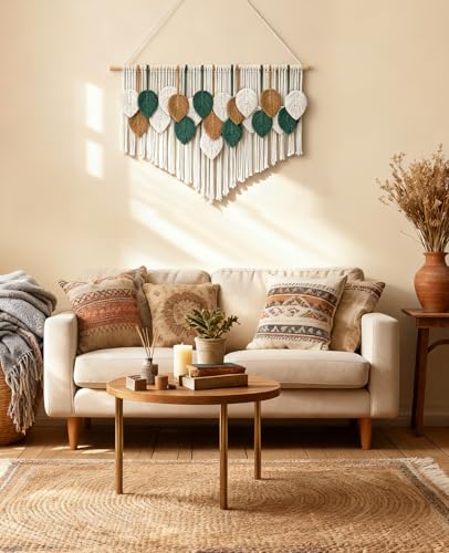 Tempospark Large Macrame Wall Hanging, 39" Wx29 L Boho Wall Hanging, Boho Chic Leaves Tassels Tapestry for Bedroom, Living Room, Dining Room, Nursery, Hallway, Balcony - image 3