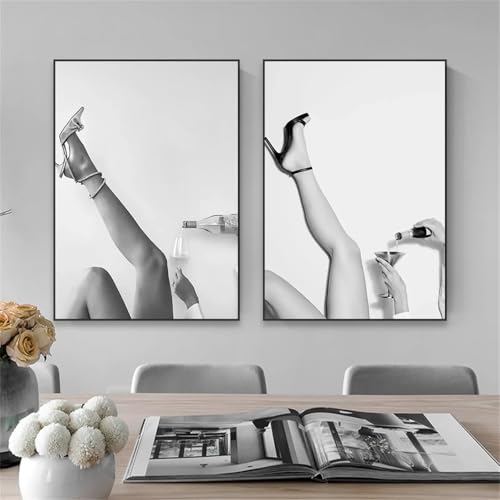 Art mural impression sur toile de haute précision représentant une silhouette glamour au champagne