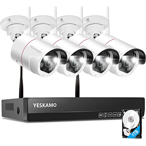 Get Discount 70% Price YESKAMO 5MP NVR WiFi Security Camera System Wireless Outdoor Indoor, 2K HD Spotlight Video Cameras 2 Way Audio, DC Power Home Business Surveillance System 1TB Hard Drive, AI Human Detection Siren
