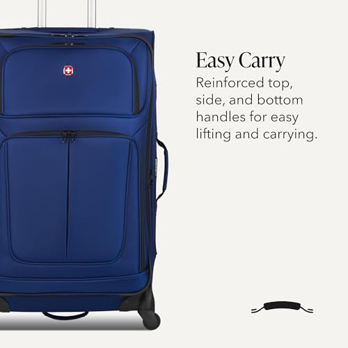 Image of SWISSGEAR Sion Softside Expandable Spinner Luggage Durable Lightweight Travel Suitcase, Blue, Checked-Large