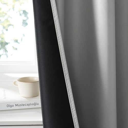 Image of RYB HOME 100% Blackout Short Curtains for Small Window, Thermal Insulated Noise Reducing Back Tab Curtains for Nursery Bathroom Basement, 42 inches Wide by 54 inches Long, Sliver Grey