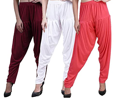 Image of CASUALS Women's Regular Fit Viscose Drawstring Patiala Harem Pants Combo Pack 3