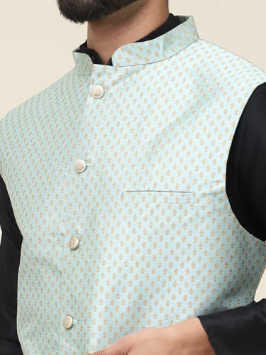 Image of SOJANYA (Since 1958 Men's Silk Blend Kurta Pyjama & Self Design Nehru Jacket Combo