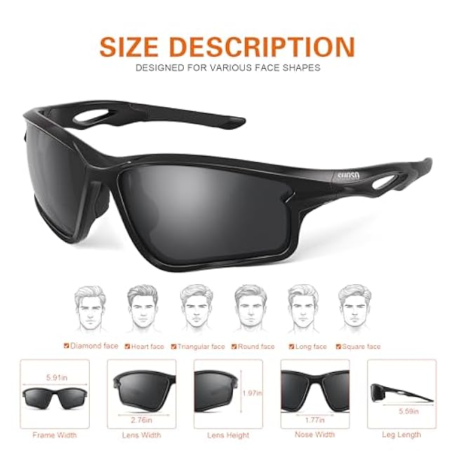 suoso Polarized Sports Sunglasses Men: Running Sunglasses Women Wrap Around Glasses for Fishing Driving UV400 Protection TR90