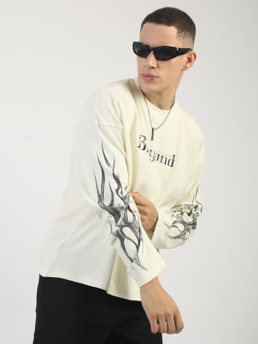 Maniac Mens Beyond Printed Round Neck Full Sleeve Cream & Black - Image 3
