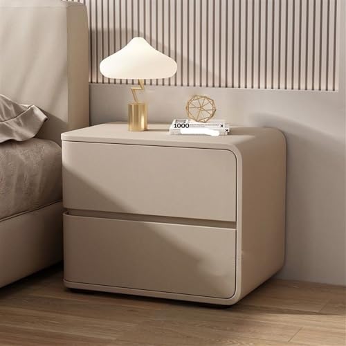 Table de chevet en bois massif et cuir microfibre pour chambre