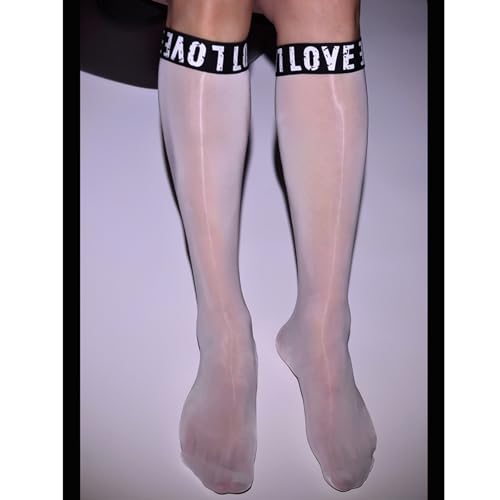 LESOYA Men's 8D Nylon Knee High Stockings Oil Shiny Glossy See-through Sheer Hosiery Socks4
