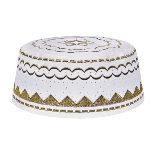 Image of Men Muslim Prayer Kufi Hat Prayer Headwear Cap Islamic Beanie Skull Cap Embroidery Kofia Topi Sun Hat
