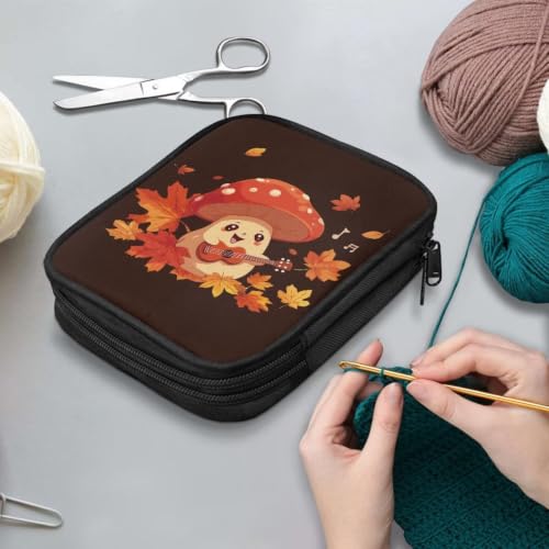 Image of Vanideaoty Autumn Crochet Hook Case Leaf Portable Knitting Needle Case | with Web Pockets, Swing Crochet Hooks Accessories, Thanksgiving Home Gifts