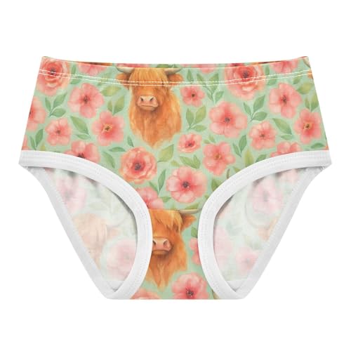 Joisal Cotton Toddler Girls Underwear Cute Highland Cows Pink Flowers Girl Panties Cute Funny Kids Undies Briefs 2t