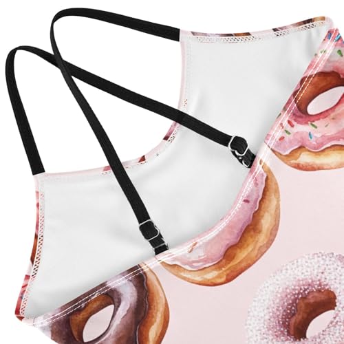 Pigsaly Girls One Piece Swimsuits Watercolor Purple White Pink Donuts Kids Cross Back Swimwear Beach Sport Bathing Suit 3T4