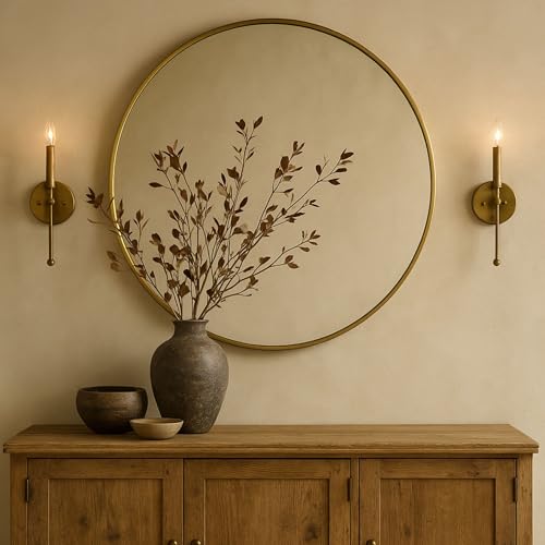 Image of TEHOME Round Gold 36 inch, Brushed Brass Gold Wall Mirror for Bathroom Vanity,Bedroom & Entryway