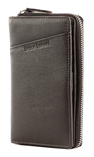 Bruno Banani Porte-Monnaie en cuir véritable marron foncé avec finitions Zip