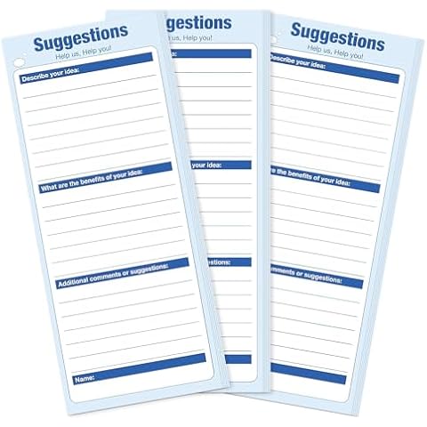 KYODOLED 250-Sheet Suggestion Cards for Suggestion Drop Box, 3.15” x 8.5” Blank Suggestion Form for Customer Feedback, Comment, Improvement for Small Businesses Supplies, Restaurants, Church Cover