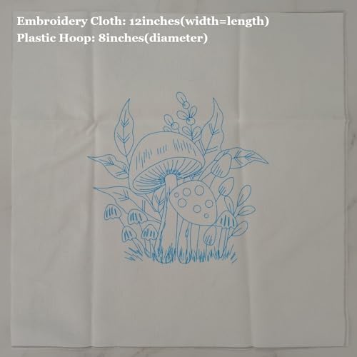 Image of Esffaci Embroidery Starter Kit for Adult Beginner with Mushroom Plant Flower Pattern Hand Embroidery Set with Cloth Hoop Needle Threader Floss and Instruction