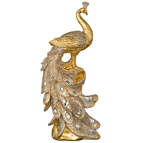 TERESA’S COLLECTIONS Modern Luxury Gold Peacock Ornament for Home Decor, Standing Crystal Peacock Statue Sculpture…
